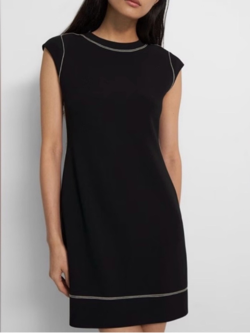 Theory Embroidered Shift Dress in Black Admiral Crepe